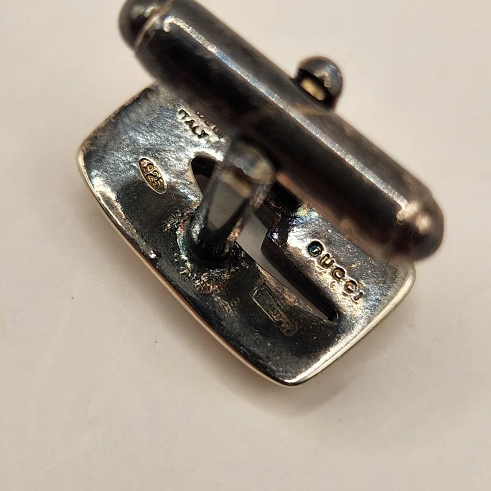 Vintage GUCCI G-Shape Rectangle Cufflinks Sterling Silver 925 Italy Cutout G